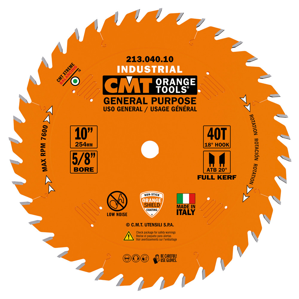 CMT 213.040.10 Saw Blade D10xb5/8x40T ATB .126 Kerf