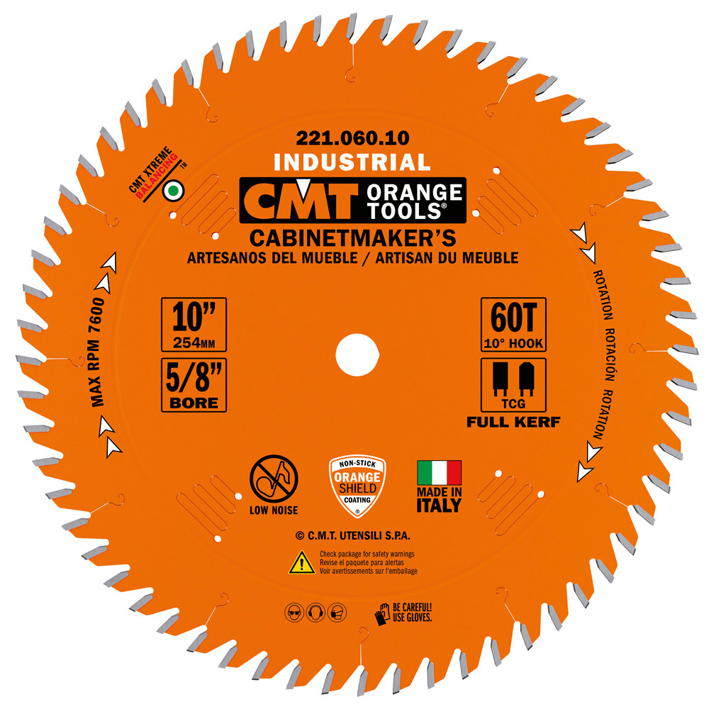 CMT 221.060.10 Saw Blade D10xb5/8x60T TCG .126 Kerf