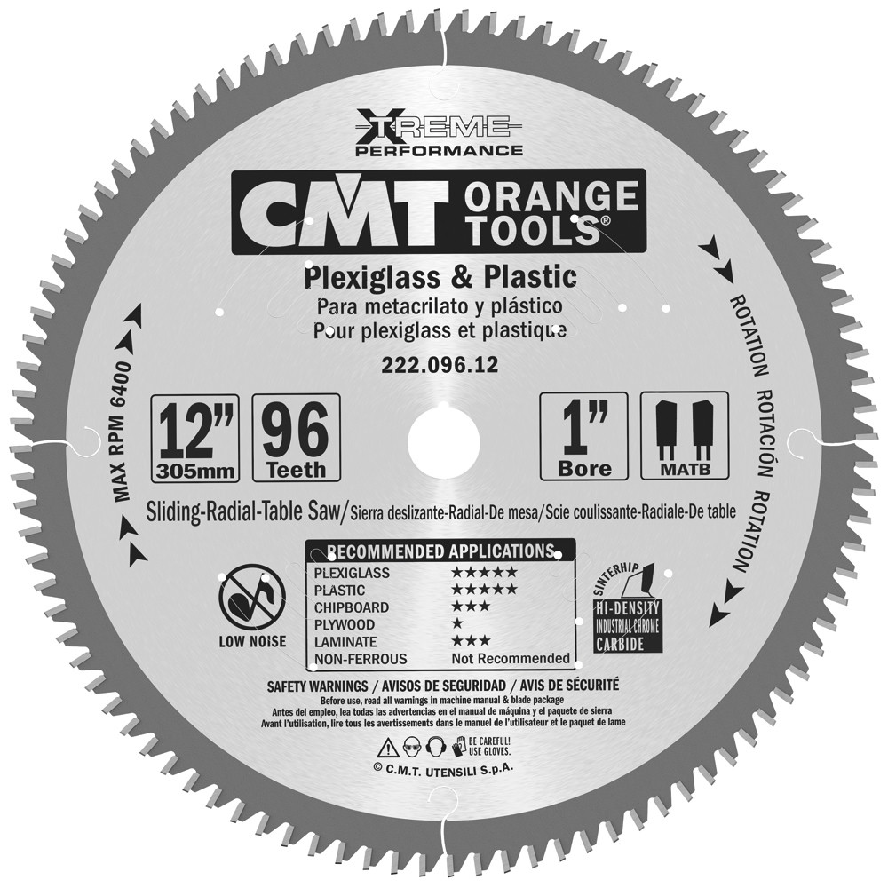 CMT 222.096.12 – Saw Blade 12xb1x96T ATB .110 Kerf Plastics