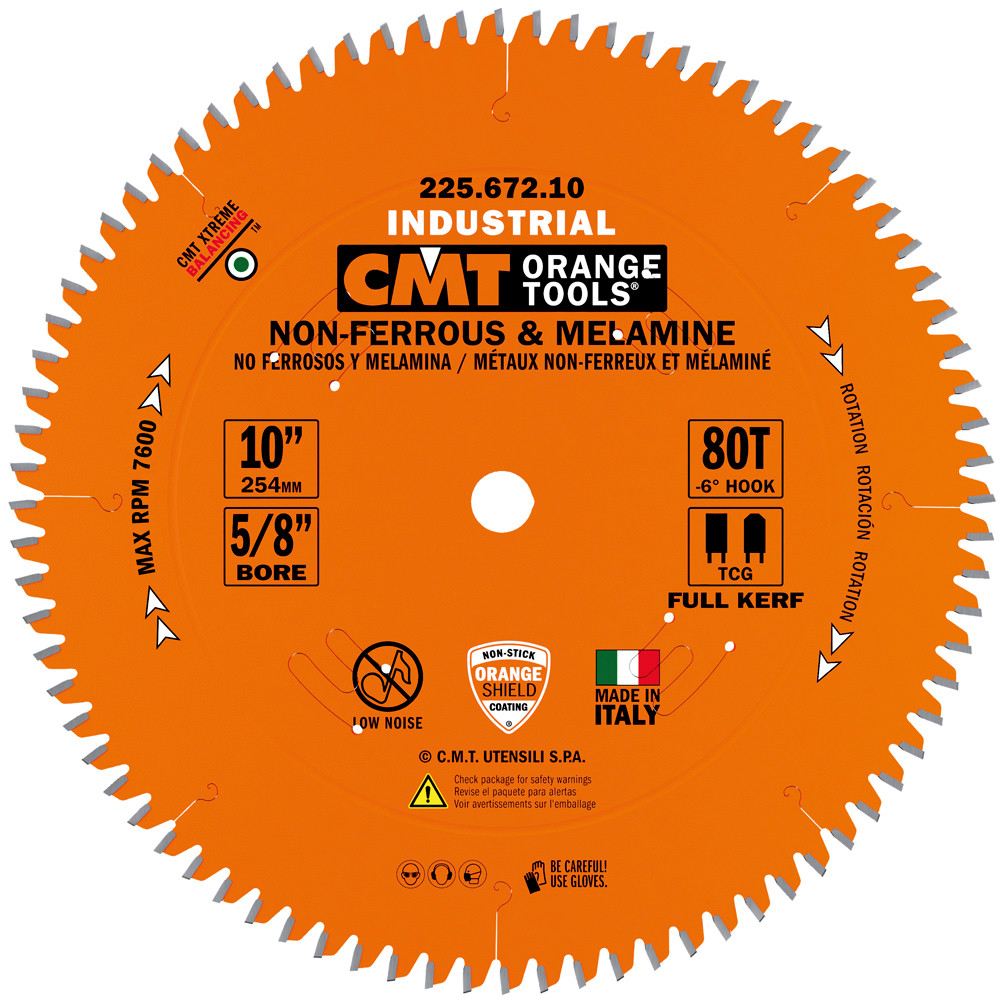 CMT 225.672.10 – Saw Blade D10xb5/8x72T TCG .122 Kerf Non Ferrous