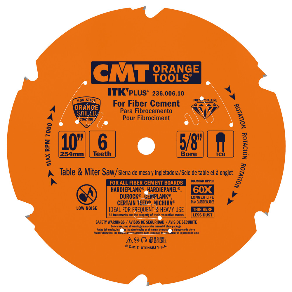 CMT 236.006.10 – Saw Blade D10xb5/8x6T TCG .083 Kerf PCD Fiber Cement