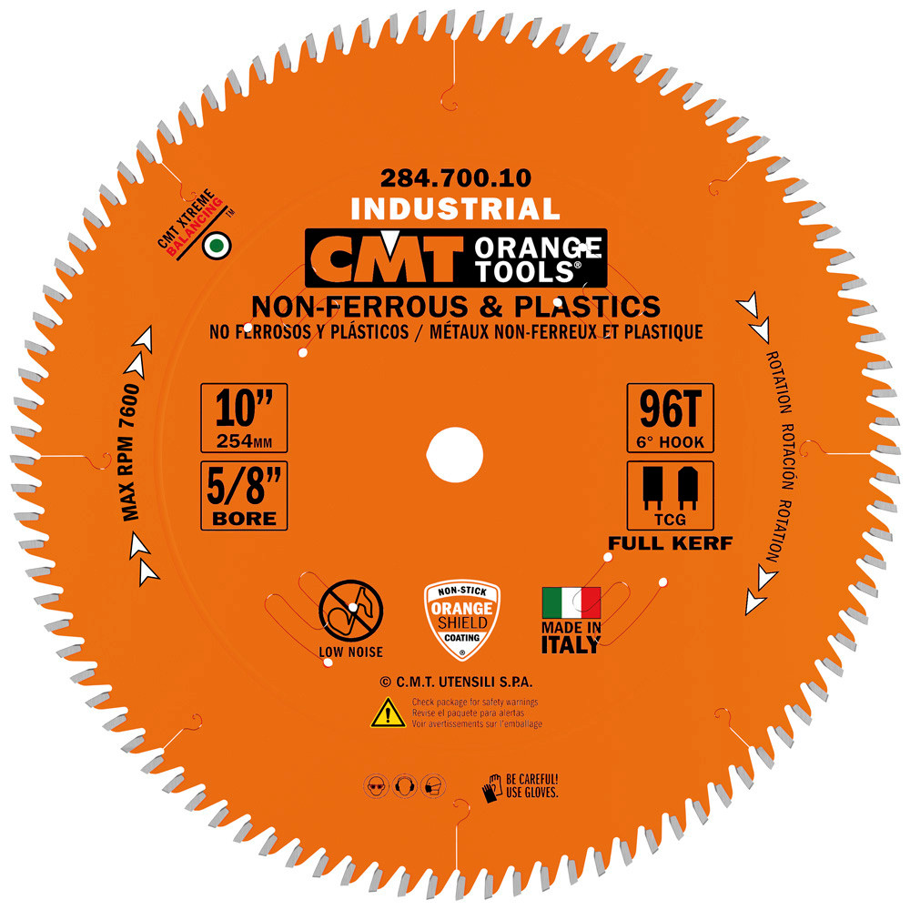 CMT 284.700.10 – Saw Blade D10xb5/8x96T TCG .126 Kerf Non Ferrous