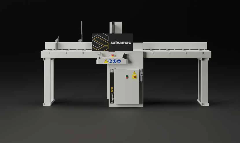 Official Salvamac Legend 500 machine view with infeed and outfeed supports