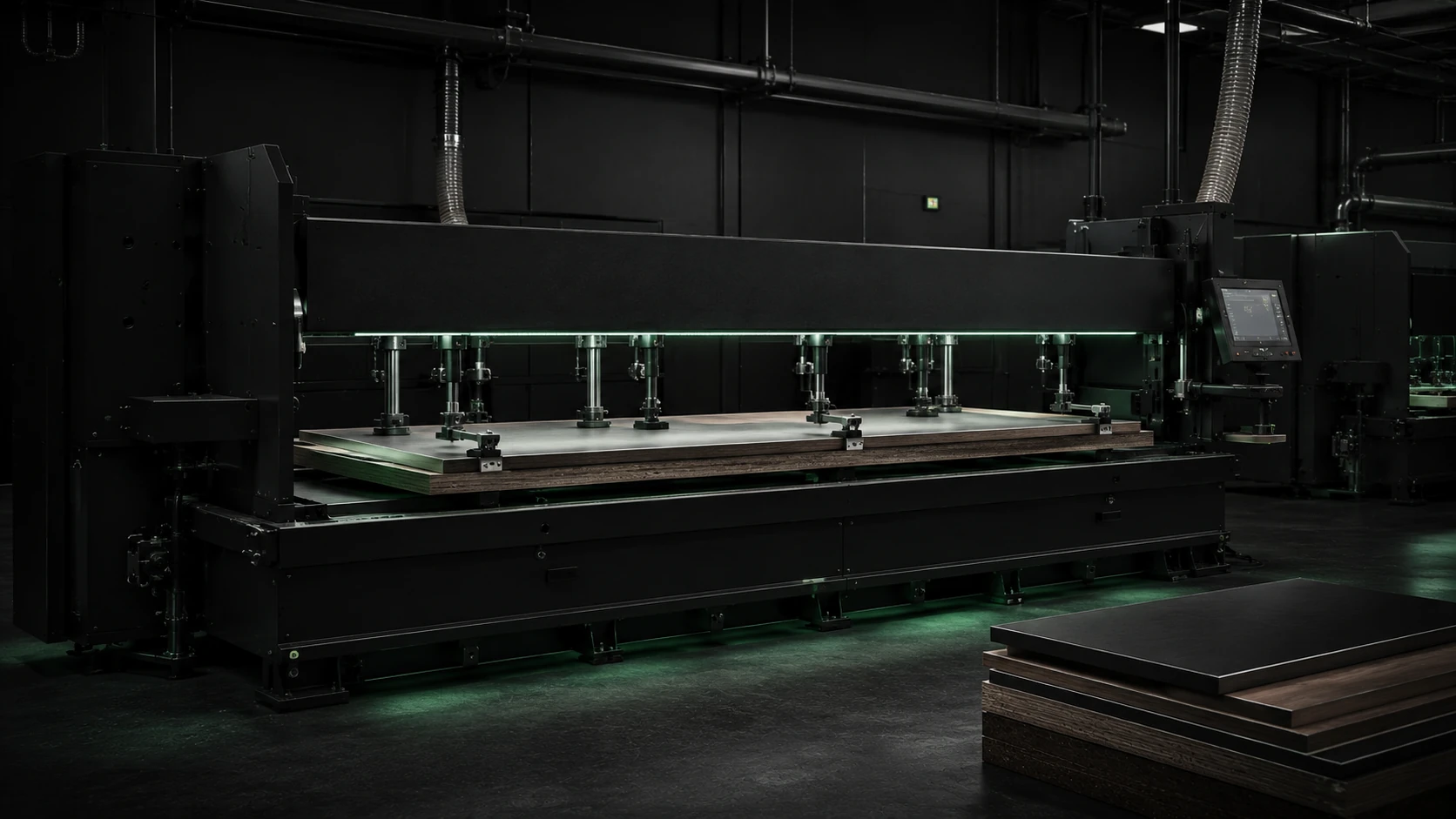 Precision boring and drilling operation on a woodworking panel