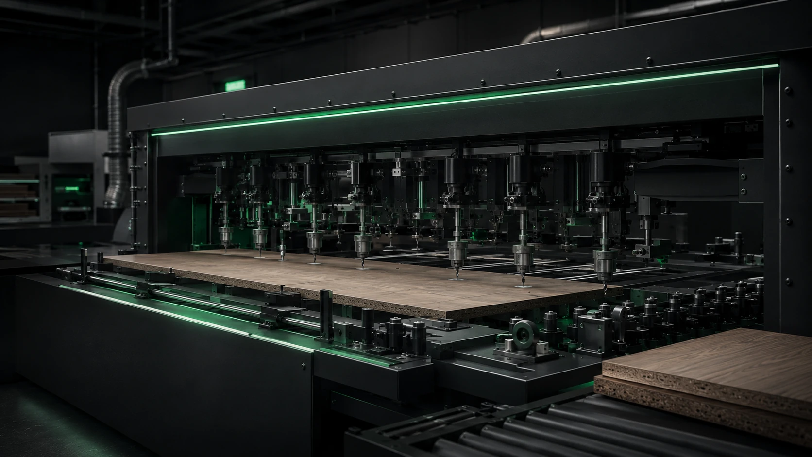 Door and window production area with woodworking machinery