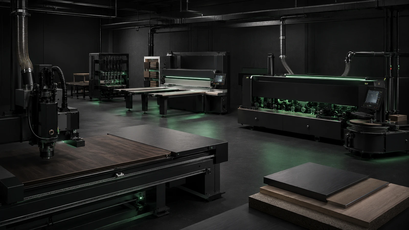 Woodworking sanding and finishing operation in a production shop