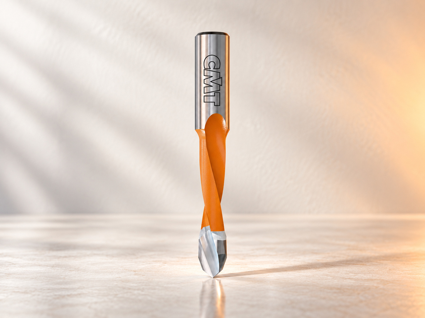 CMT Orange Tools brad-point drill bit with orange body and precision cutting tip