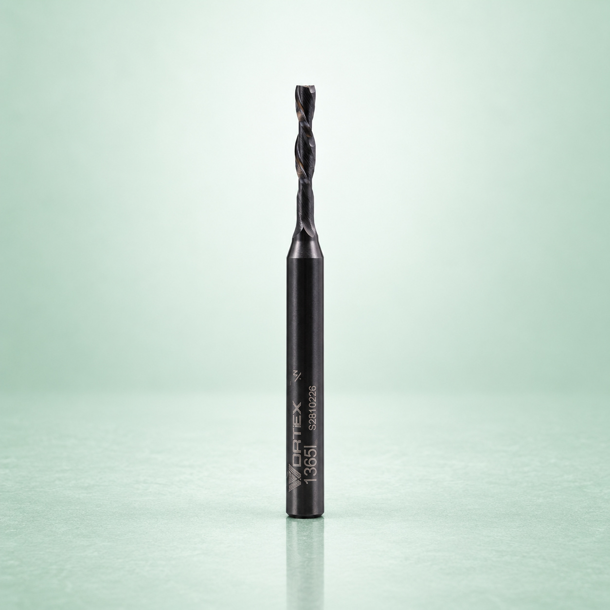 Engraved finishing spiral end mill, upright product view