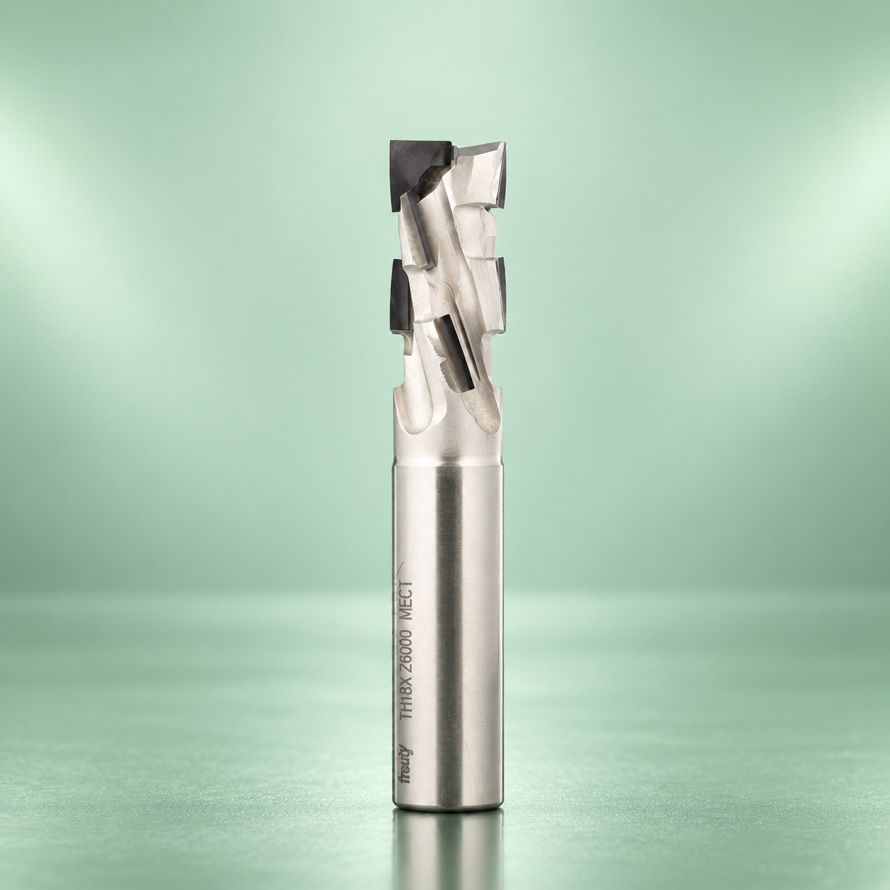 Klein Sistemi DP router cutter with double tips on a mint green reflective stage