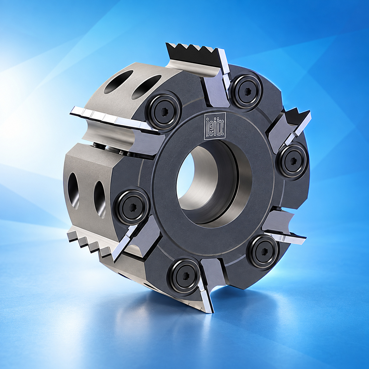Leitz insert profile cutterhead on a blue reflective studio background