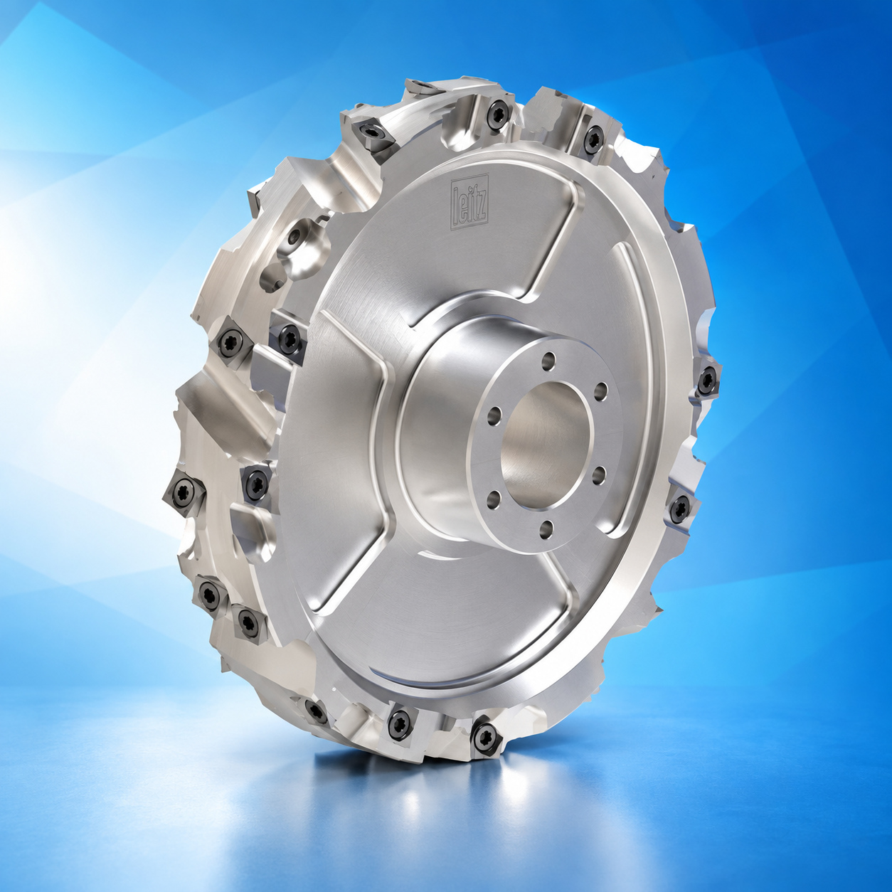 Leitz large face cutter on a blue reflective studio background